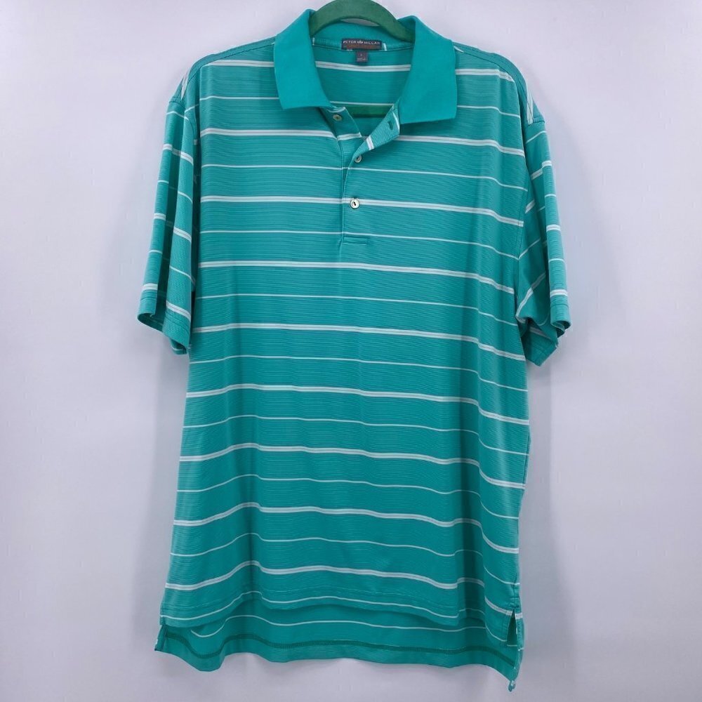 Peter Millar Summer Comfort Green/White Stripe Polo Shirt Men's Size Large